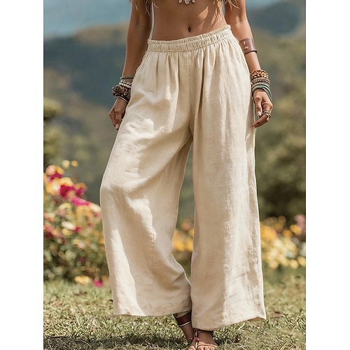 Damen Hose Sommerhose Baggy-Hosen Freizeithose Urlaub Mode Streetwear Volle Länge Hohe Taille Einfarbig Tasche Elastischer Bund Weites Bein Komfort Weich Bequem Unelastisch Outdoor Straße Blau Image