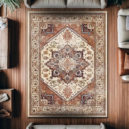 Vintage-Perserteppich, fleckenabweisend und pflegeleicht, Sofadecke im Ethno-Stil, rutschfeste Bettvorlegerin, strapazierfähige und elegante Wohnzimmer-Bodendekoration Image