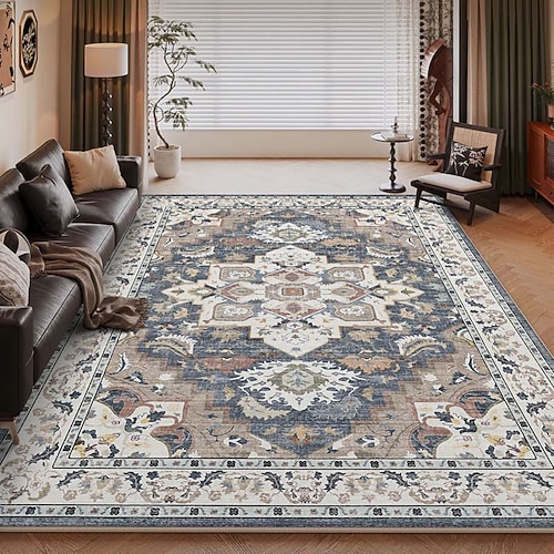 Amerikanischer Vintage-Teppich fürs Wohnzimmer, pflegeleichter Kunstkaschmirteppich, strapazierfähig, weich und komfortabel, ideal für Zuhause, stilvoller und praktischer Teppich Image