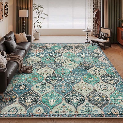 Amerikanischer Vintage-Teppich fürs Wohnzimmer, pflegeleichter Kunstkaschmirteppich, strapazierfähig, weich und komfortabel, ideal für Zuhause, stilvoller und praktischer Teppich Image