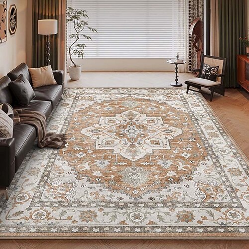 Amerikanischer Vintage-Teppich fürs Wohnzimmer, pflegeleichter Kunstkaschmirteppich, strapazierfähig, weich und komfortabel, ideal für Zuhause, stilvoller und praktischer Teppich Image