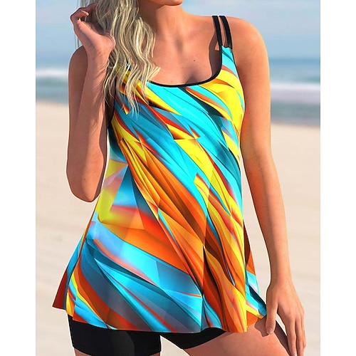 Damen Badeanzug Tankini 2 Teile Bedruckt Ultraleicht (UL) Elastisch Ärmellos Bademode Surfen Schnorcheln Sommer Image
