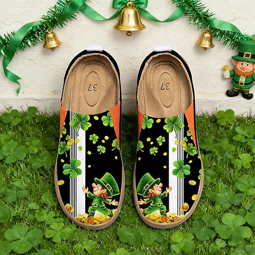 Damen-Slipper zum St. Patrick's Day – grüne, lässige Ballerinas mit Kleeblattmuster und bequemer Sohle, stylische und fröhliche Schuhe für Feiern, Festivals und den Alltag Image