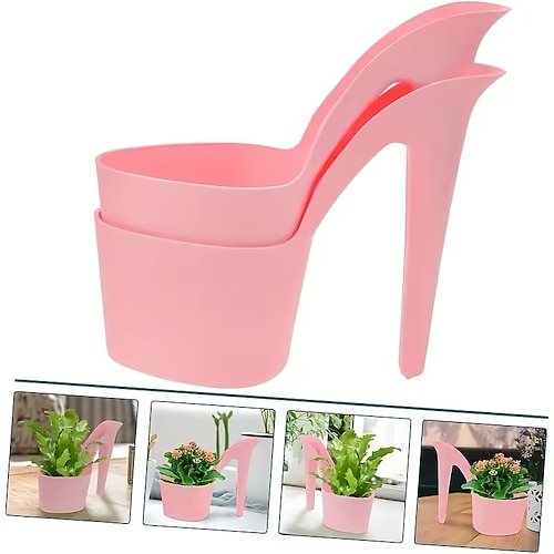 2 moderne High-Heel-Pflanzgefäße – robuste Kunststoff-Töpfe für den Innenbereich, geeignet für Haus und Garten, erhältlich in Schwarz, Weiß und Rosa Image