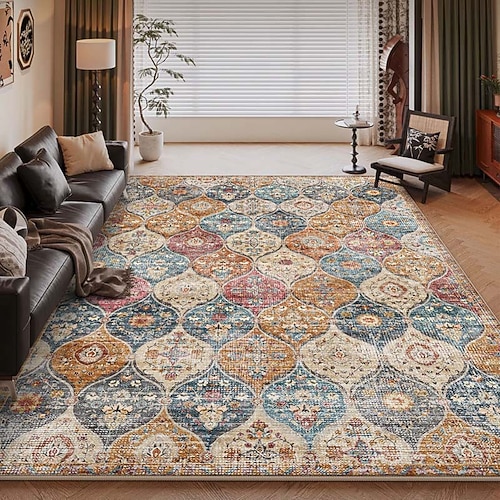 Amerikanischer Vintage-Teppich fürs Wohnzimmer, pflegeleichter Kunstkaschmirteppich, strapazierfähig, weich und komfortabel, ideal für Zuhause, stilvoller und praktischer Teppich Image