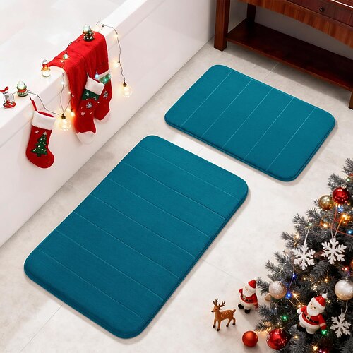 2-teiliges WC-Matten-Set aus Korallensamt, Badezimmerteppich-Kombination, rutschfest, hoch saugfähig, weiche und komfortable Fußmatten für den Heimgebrauch, Badezimmer-Dekorationsset. Image