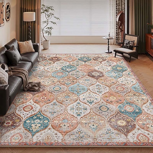 Amerikanischer Vintage-Teppich fürs Wohnzimmer, pflegeleichter Kunstkaschmirteppich, strapazierfähig, weich und komfortabel, ideal für Zuhause, stilvoller und praktischer Teppich Image