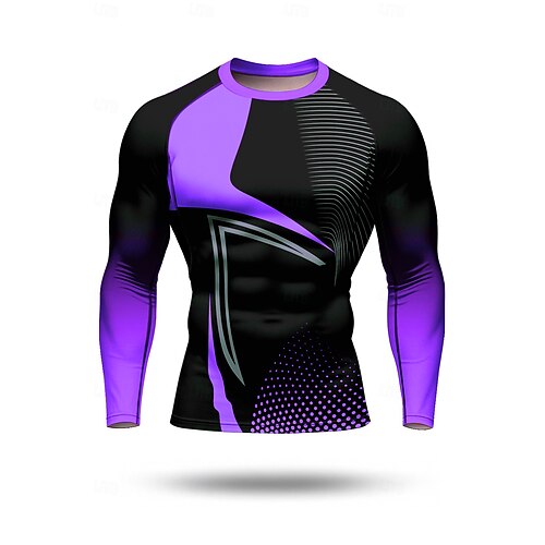Herren Lauf-T-Shirt Kompressionsshirt Laufshirt 3D-Druck Langarm Basisschicht Frühling Herbst Geometrisch Schnelltrocknend Kompression Power Flex Feuchtigkeitsableitend Fitnesstraining Aktives Image