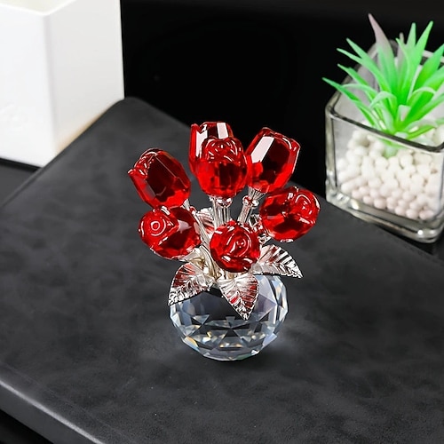 Exquisite Rosenskulpturen aus Kristallglas – elegantes Rot, Blau Rosa Blumendekor mit glitzernden Blättern, vielseitige Dekoration für Schlafzimmer, Küche, Wohnzimmer, Gebetsraum – das perfekte Image