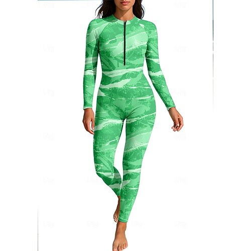 Damen Anti UV Shirt Ganzkörper-Bademode Diveskin-Anzug Farbverlauf Frontreißverschluss Bein in voller Länge Spandex UPF50 Schnelltrocknend Hohe Elastizität Langarm Bademode Surfen Tauchen Schnorcheln Image