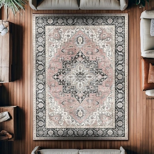 Vintage-Perserteppich, fleckenabweisend und pflegeleicht, Sofadecke im Ethno-Stil, rutschfeste Bettvorlegerin, strapazierfähige und elegante Wohnzimmer-Bodendekoration Image
