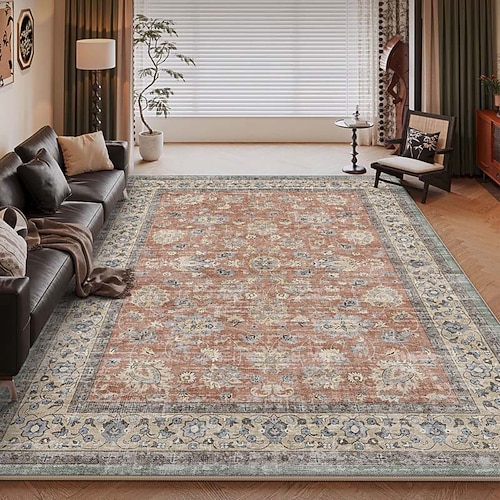 Amerikanischer Vintage-Teppich fürs Wohnzimmer, pflegeleichter Kunstkaschmirteppich, strapazierfähig, weich und komfortabel, ideal für Zuhause, stilvoller und praktischer Teppich Image