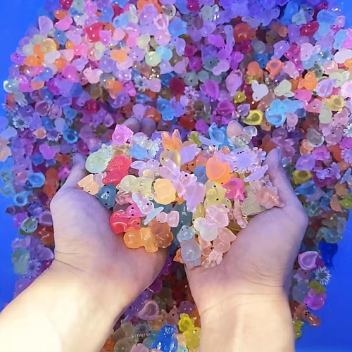 100 handgefertigte, durchscheinende Tierfiguren aus Kunstharz, ideal als Ostergeschenk, Einhorn, Hase, Hai, Elefant u. v. m., bunte Minifiguren, Gastgeschenke, Weihnachtsdekoration, Sammlerstücke für Image