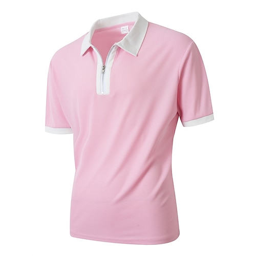 Herren Farbblock Polo Reißverschluss-Polo Golfshirt Kurzarm Revers Mode Lässig Outdoor Sport Täglich Spleißen Sommer Schwarz Rosa Rote Image