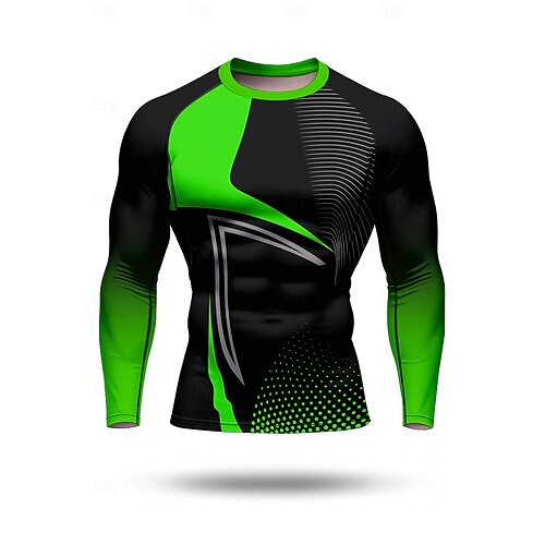 Herren Lauf-T-Shirt Kompressionsshirt Laufshirt 3D-Druck Langarm Basisschicht Frühling Herbst Geometrisch Schnelltrocknend Kompression Power Flex Feuchtigkeitsableitend Fitnesstraining Aktives Image