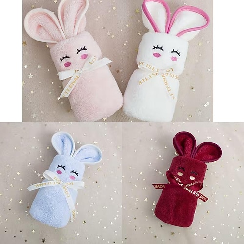 4-teiliges Osterhasen-Handtuchset – zartrosa/beige/weiße/lila Hasen mit Herzohren Augenlider-Handtücher, ideal für Duschen, Hochzeiten, Geburtstage und Bäder (moderne Handtücher mit Tiermotiven) Image