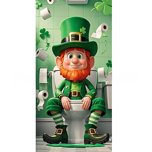 Türdekoration zum St. Patrick's Day: Flagge, grünes vierblättriges Kleeblatt für die Veranda, Stoff für festliche Türdekoration zum Feiertag, Dekoration zum St. Patrick's Day. Image