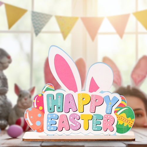 Osterbuchstaben aus Holz, Osterhasen-Holzfiguren, Frühlingsdekorationen – perfekt für saisonale Heimdekoration und Osterdekorationen. Image