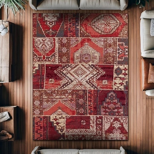 Vintage-Perserteppich, fleckenabweisend und pflegeleicht, Sofadecke im Ethno-Stil, rutschfeste Bettvorlegerin, strapazierfähige und elegante Wohnzimmer-Bodendekoration Image