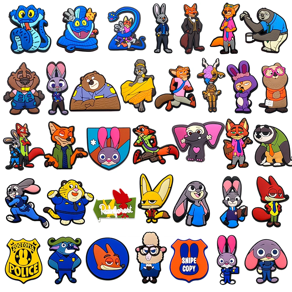 16/20/36Pcs Disney Zootopia Schuh Charms Cartoon Schuhe Dekoration Zubehör Klassische Blase Rutschen Clog Sandale Schnalle kinder Geschenke