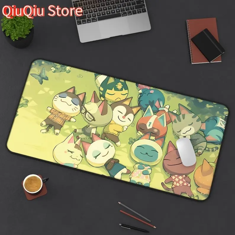 Cosy Island Cat Schreibtischunterlage | Niedliches Chill Gaming-Mauspad | Decor „Crossing Animal Friends“. | Pastellfarbenes Kawaii-Geschenk für 2026 | 3 Größen Image