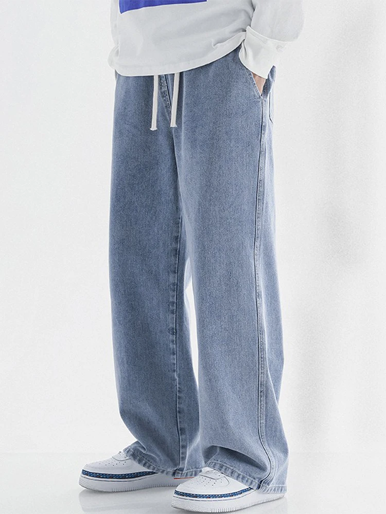 Jeans Herren Blau Schwarz Lose Gerade Denim Hosen Koreanische Mode Streetwear Jugend Casual Bequeme Breite Bein Casual Hosen