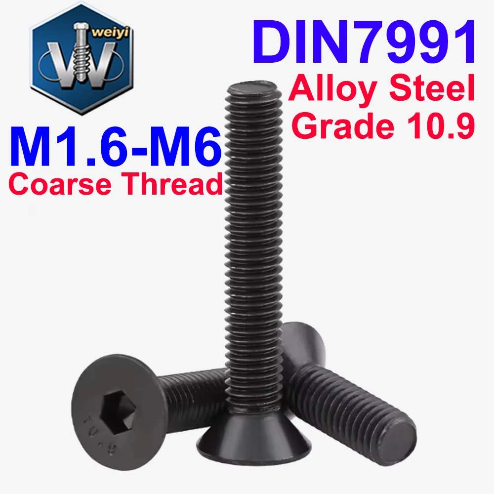 Weiyi 10 Teile/los M1,6 M2 M2,5 M3 M4 M5 M6 DIN7991 Grade 10,9 Hochfeste Senkkopf Innensechskantschraube Flache Innensechskantschrauben Image