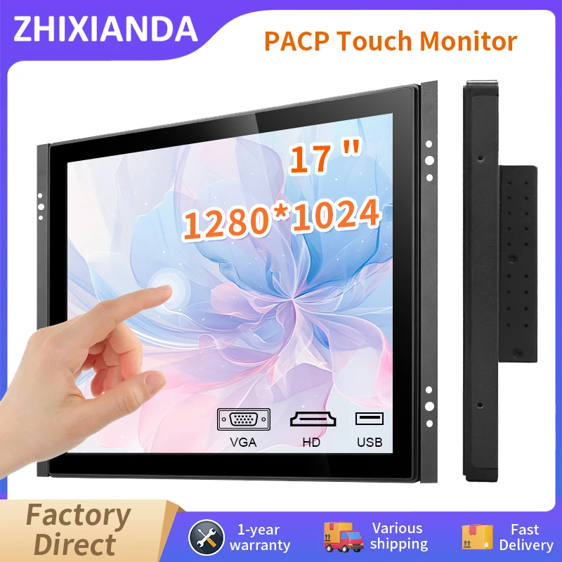 Moniteur à écran tactile étanche avec boîtier métallique mural écran carré industriel avec VGA HDMI USB True Puzzles plats 17 pouces