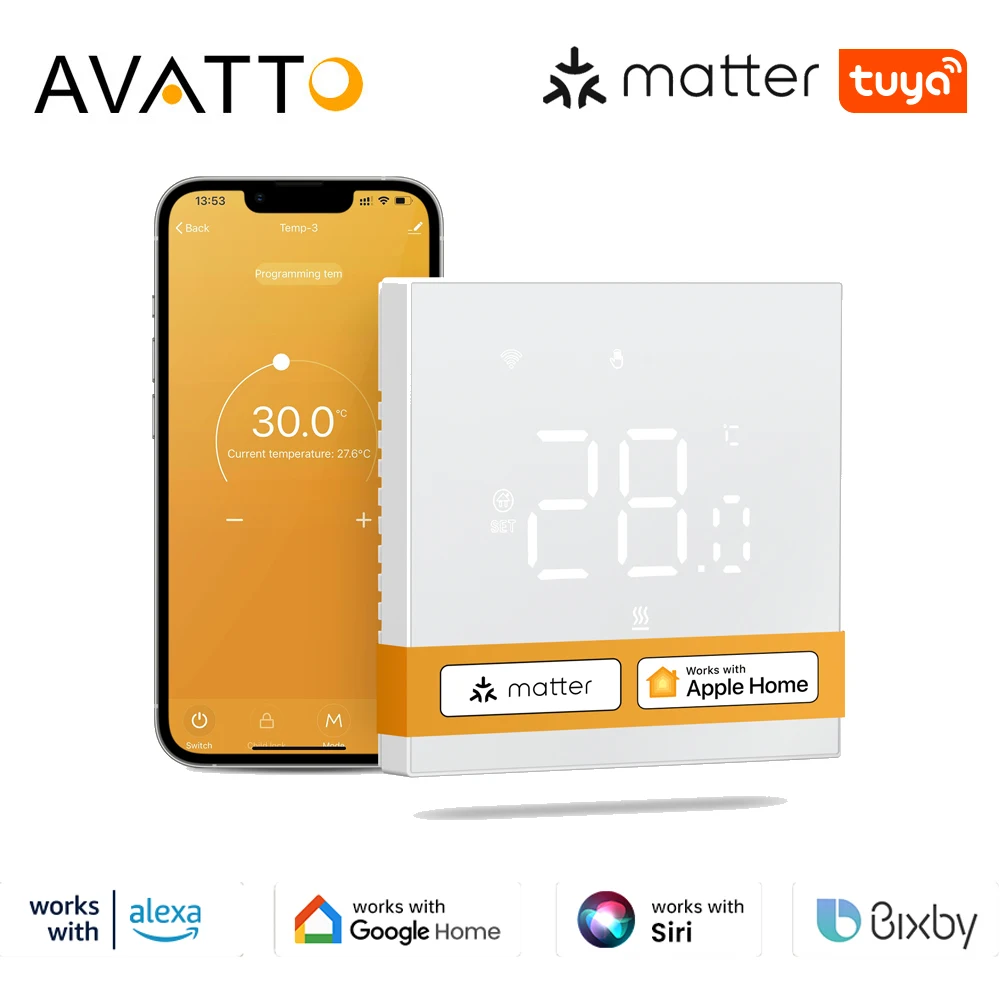 AVATTO Tuya WiFi Matter Smart Thermostat WaterGas Elektrische Boden Heizung Temperatur Controller Für Alexa Google Apple HomeKit Image