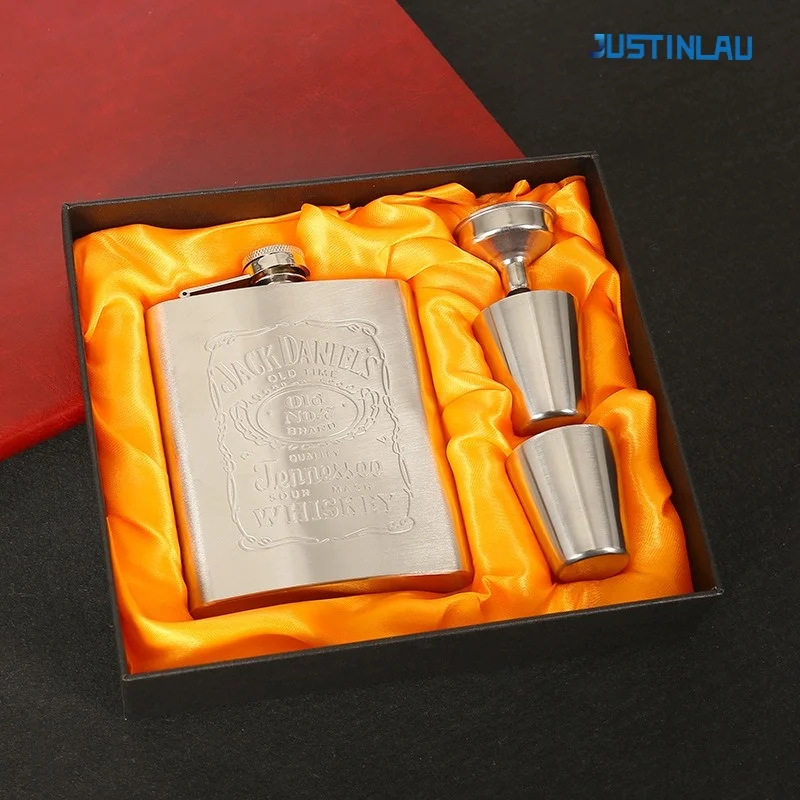 JUSTINLAU 7/8 Unzen tragbare Taschen-Flachmann aus Edelstahl, Whiskyflasche, Alkoholtrinken, Behälter, Geschenkbox, Wodka-Trinkflaschen Image