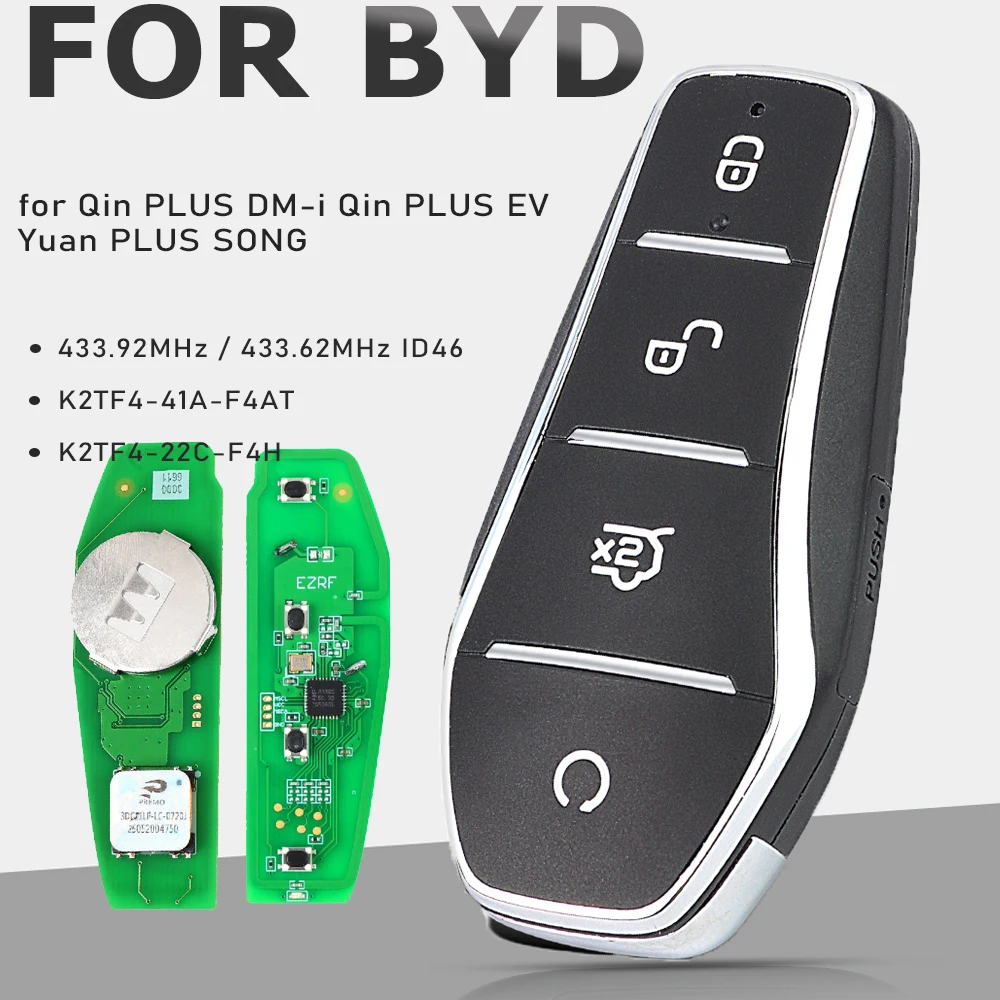 K2TF4-41A-F4AT, K2TF4-22C-F4H 433,92 MHz / 433,62 MHz ID46 für BYD Qin PLUS DM-i Qin PLUS EV Yuan PLUS SONG Smart Remote Key Fob Image