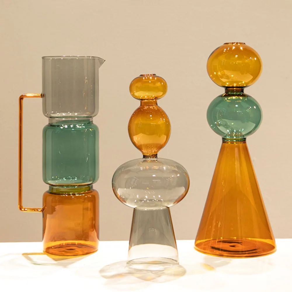 Minimalistische farbige Glas kreative doppelschichtige Glas transparente Vase Desktop weiche Dekoration Hydrokultur Vase Home Dekoration