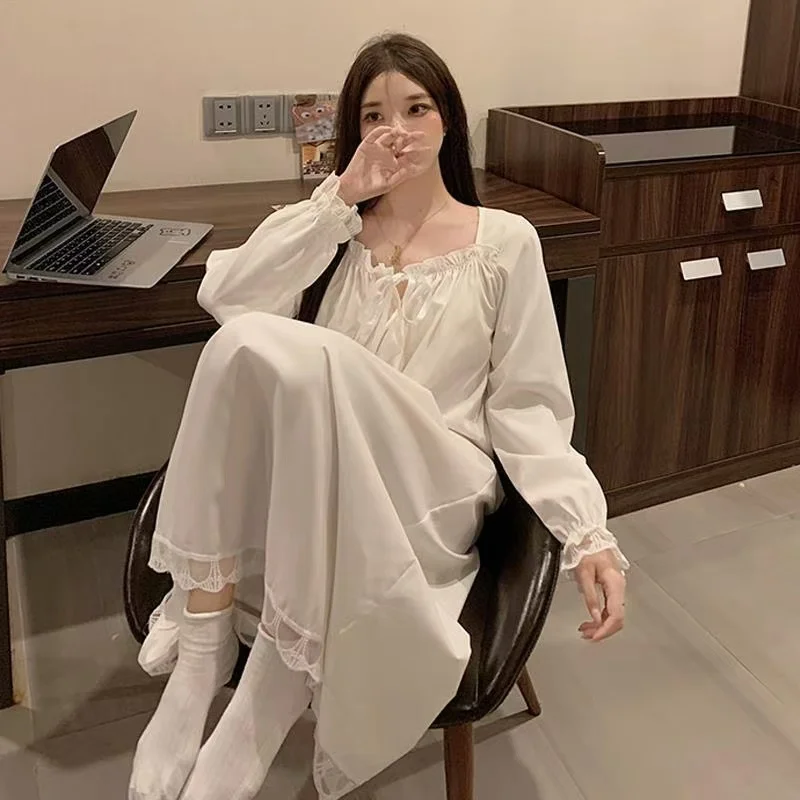 Süße Casual Nachthemden Für Frauen Neue Langarm Nacht Kleid Große Größe Lose Weiß Schlaf Shirts Frau Nachtwäsche Pyjamas