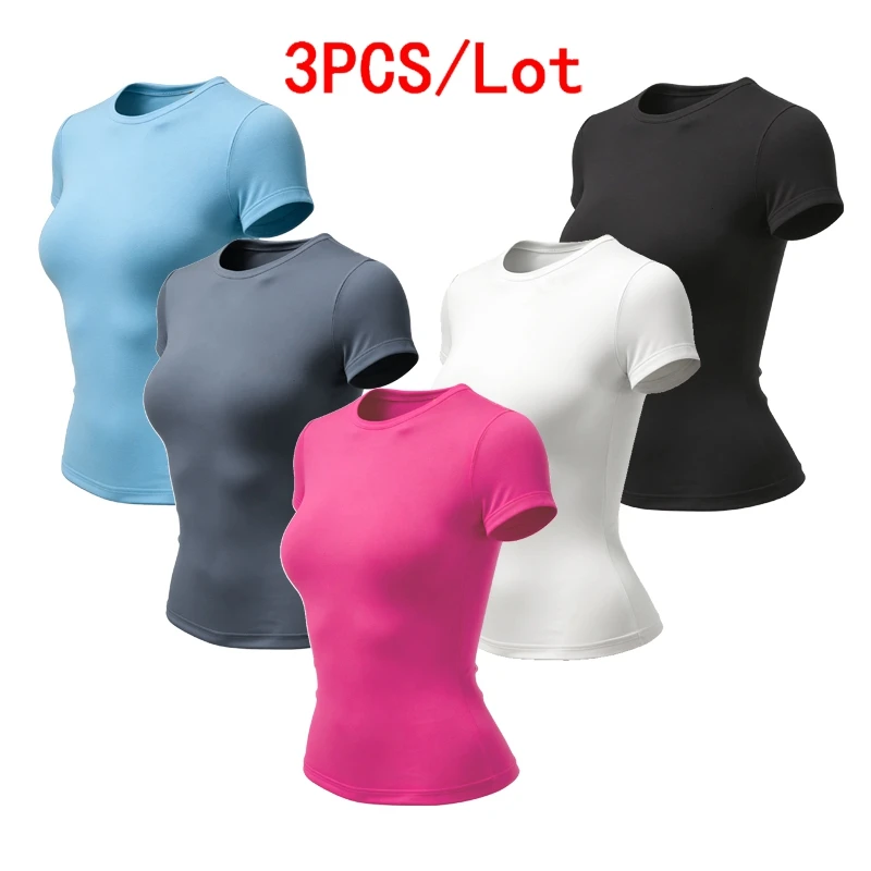 3-teiliges Großhandels-Damen-T-Shirt, schmal, kurzärmelig, dehnbar, weich, Basic-Top, lässig, täglich, O-Ausschnitt, Sommermode, hautfreundliches T-Shirt Y2K Image
