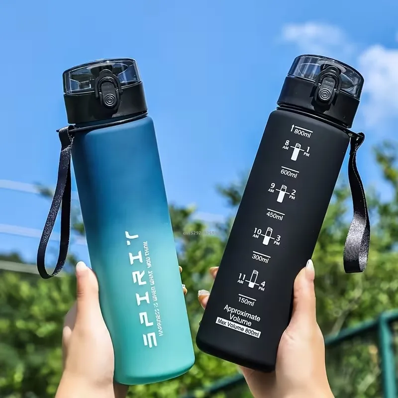 800ML/1000ML Sport Wasser Flasche 1L Große Kapazität Männer Frauen Sommer Tragbare Kunststoff Flasche für Outdoor reise Fitness Drink Image