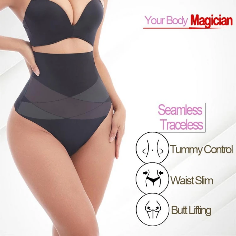 Damen-Tanga mit hoher Taille, T-Rücken, Kreuz, X-Formung, Bauchkontrolle, Höschen, starke Körperformung, Taillenmieder, Hüftheber, nahtlos Image