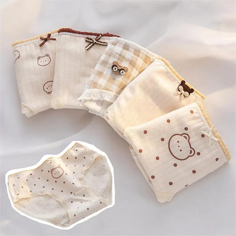 5 Teile/satz Frauen Baumwolle Höschen Cartoon Mädchen Briefs Mittlere Taille Unterwäsche Shorts Weiche Atmungsaktive Panty Sexy Dessous Dessous M-XL