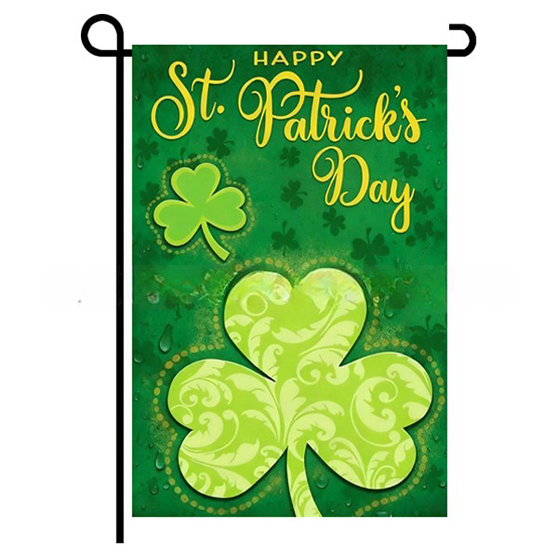 St Patrick's Day Garden Flag, Green Leaf Shamrock Design, Irish Festival Yard Decoration, St. Patrick's Day Party Décor for Outdoor Garden or Patio.