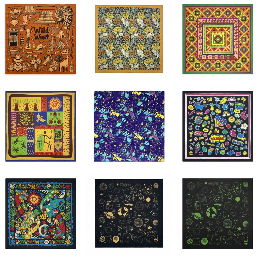 55cm Baumwolle National Style Blumen Hip Hop gedruckt Bandana Männer Frauen Outdoor Stirnbänder Band Handgelenk Wraps Schals Haarschmuck Image