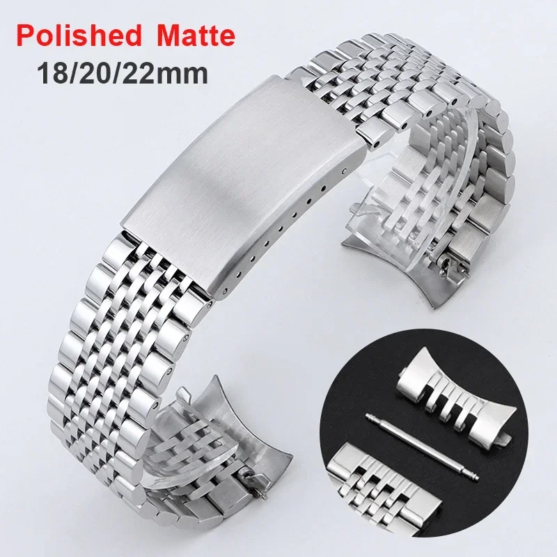 18 mm 20 mm 22 mm gebogenes Edelstahl-Uhrenarmband mit flachem Ende für Seiko, solides Metallarmband für Rolex, poliert, matt, Business\[p';.