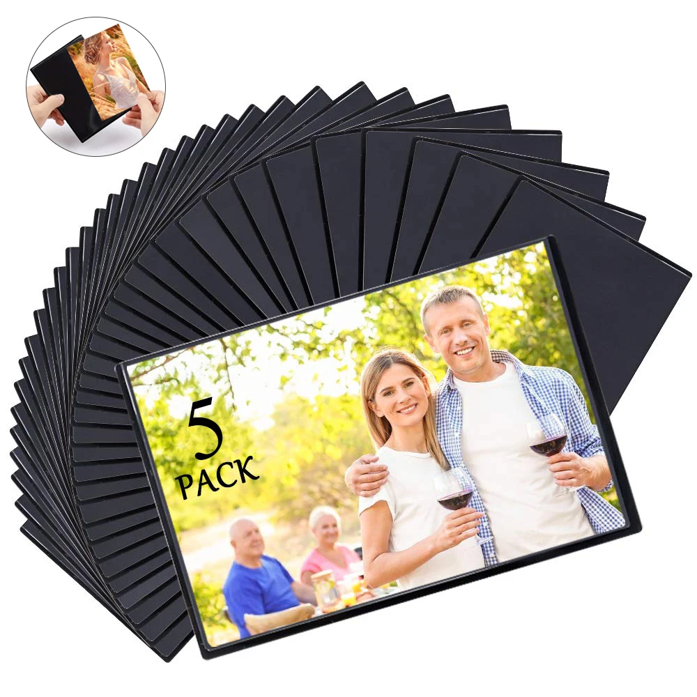 5 Stück 115 x 165 mm schwarze magnetische Bilderrahmen, Fotos, Bilderhalter mit durchsichtiger Tasche, Kühlschrankaufkleber für Heimdekoration Image