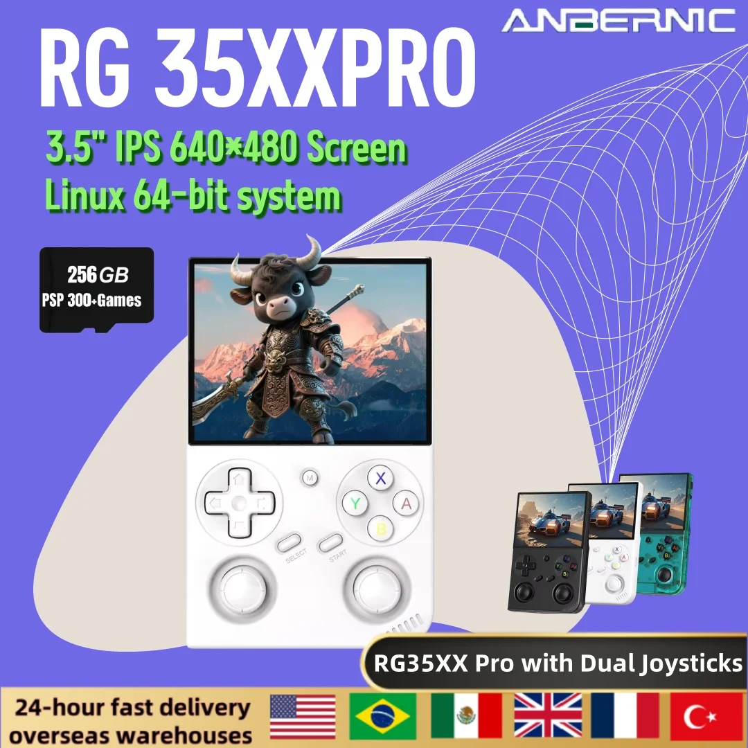 ANBERNIC RG35XX PRO Video Game Consoles 3.5'' IPS Screen Linux 64-bit TV Output Handheld Game Players PSP Kid Gifts RG35XXPRO