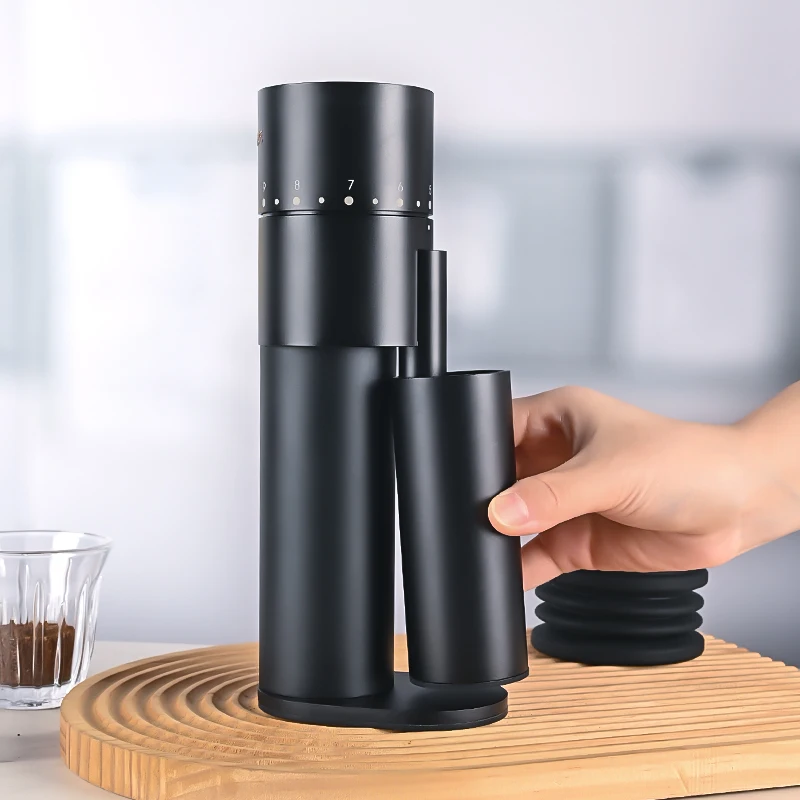 Neue schwarze Aluminium elektrische automatische Gratmühle verstellbare Edelstahlklingen Kaffeemühle Image