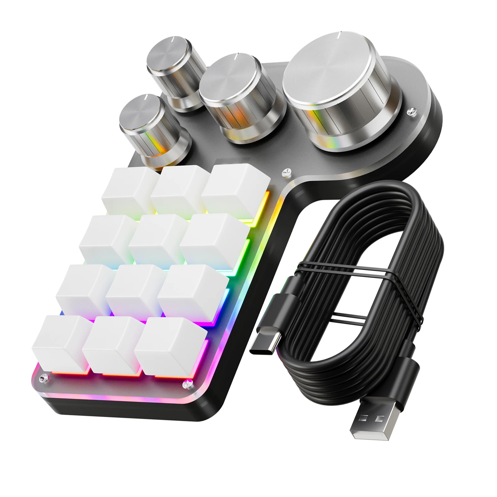 Programmierbare Makro-Tastatur, 12 Tasten, 4 Tasten, Gaming-Tastatur mit USB-Kabel + Dual-Modus, Mehrzweck-Verschnitt, benutzerdefinierte Tastatur für PC Image