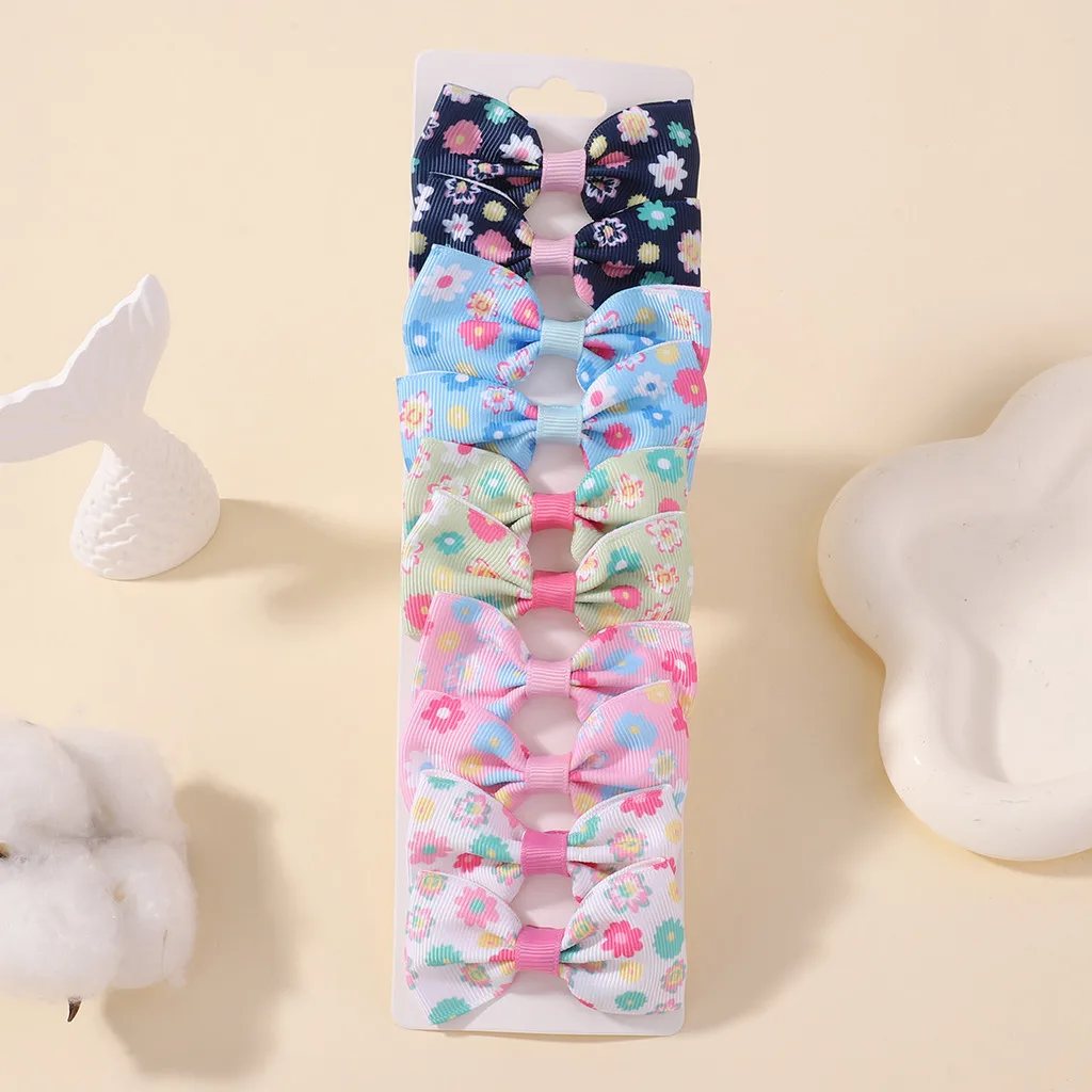 10 teile/satz Kinder Gedruckt Floral Haar Clip Bowkont Ripsband Haar Bögen für Mädchen Handgemachte Grips Headwear Haar Zubehör Image