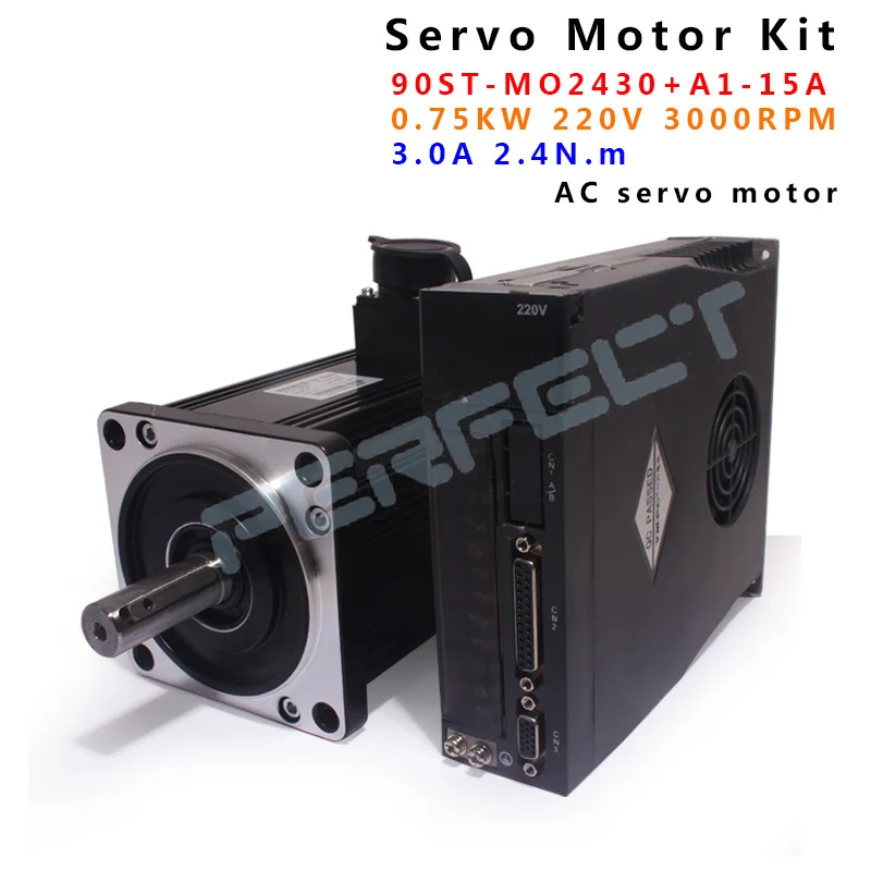 90ST-M02430 0,75 kW 220 V AC-Servomotor 3000 U/min 2,4 N.M 750 W einphasiger Wechselstromantrieb mit Permanentmagnet, abgestimmter Treiber A1-15 A Image