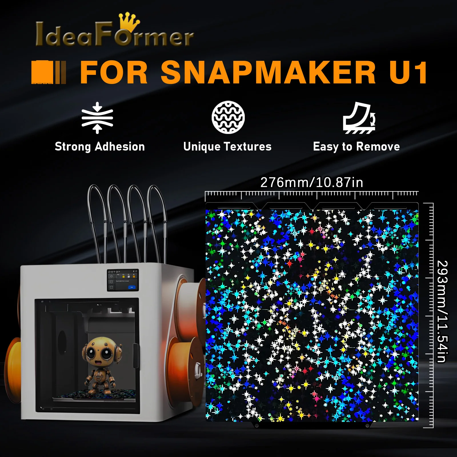 Für Snapmaker U1 276x293mm Bauplatte Pef Schneeflockenmusterplatte Hochwertiges Federstahlblech Pei-Bett für Snapmaker U1 Image