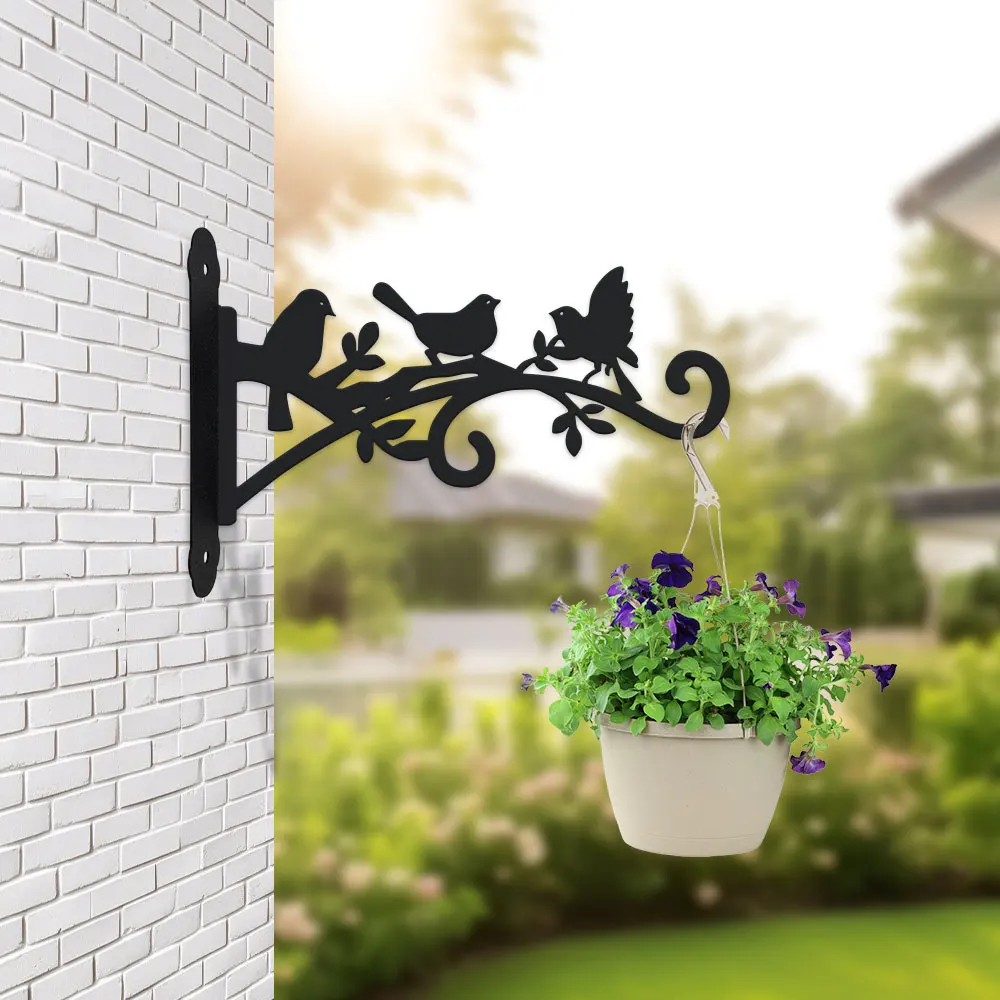 1 Stück Wand-Pflanzenaufhänger aus Metall mit Vogel- und Blattdesign – robuster, einfach zu installierender Haken für Blumenkörbe im Freien Image