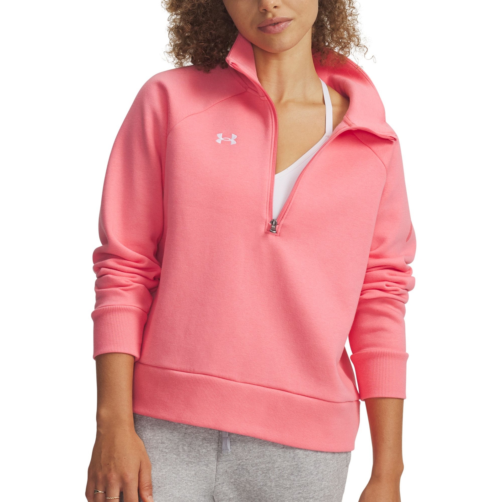 Under Armour Women's Rival Fleece 1/2 Zip (Size XXL) Bittersweet Pink/White, Cotton,Polyester