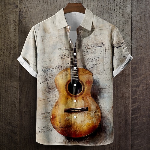 Homme Guitare Instrument de musique Notes de Musique Chemise Chemise d